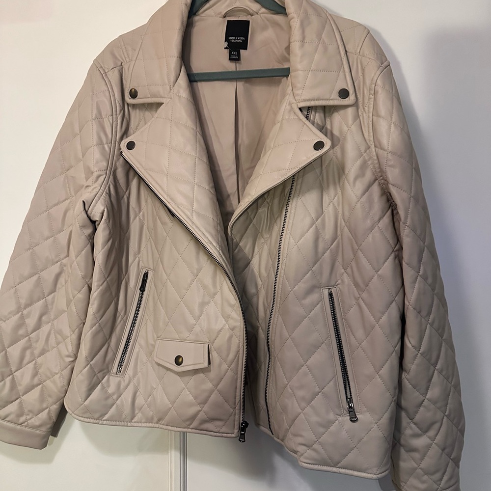 Simply Vera Vera Wang Quilted Beige Leather Jacket